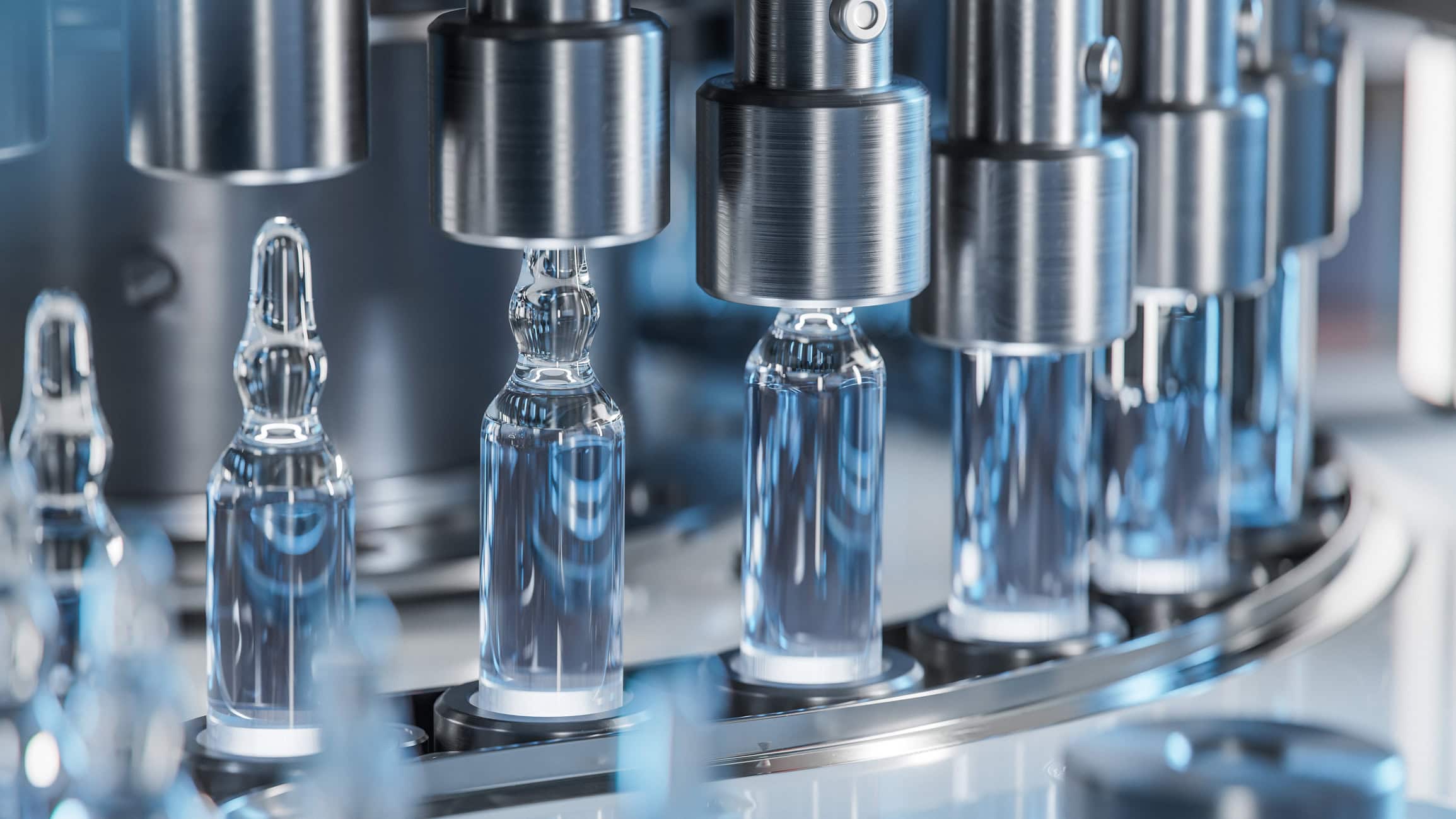 Glass ampoules being filled
